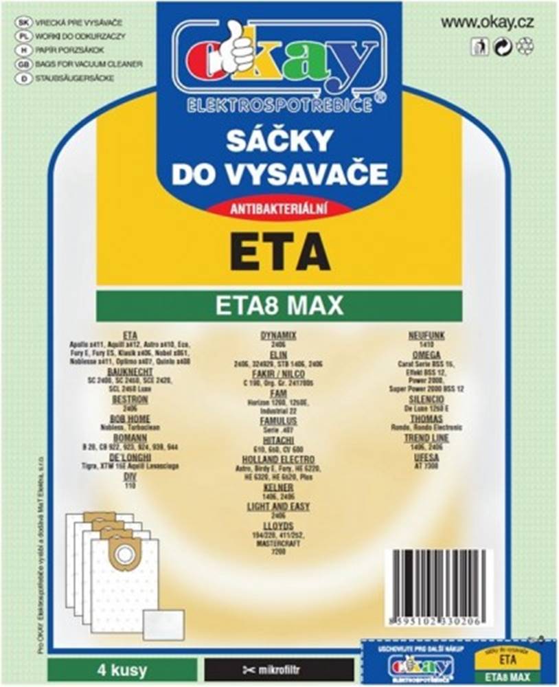 Jolly Vrecká do vysávača Eta ETA 8 MAX, antibakteriálne, 8ks