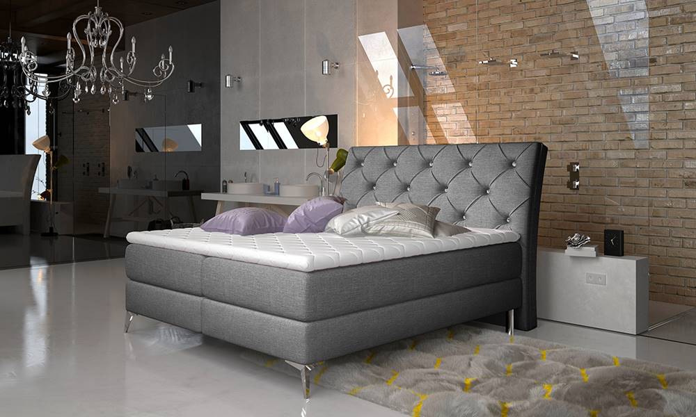 NABBI Amika 180 čalúnená manželská posteľ s úložným priestorom sivá