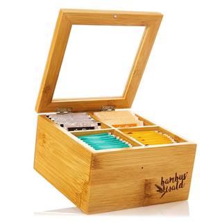 Klarstein Klarstein Škatuľka na čaj, 4 priečinky, 60 čajových vrecúšok, priehľadné plastové okienko, bambus