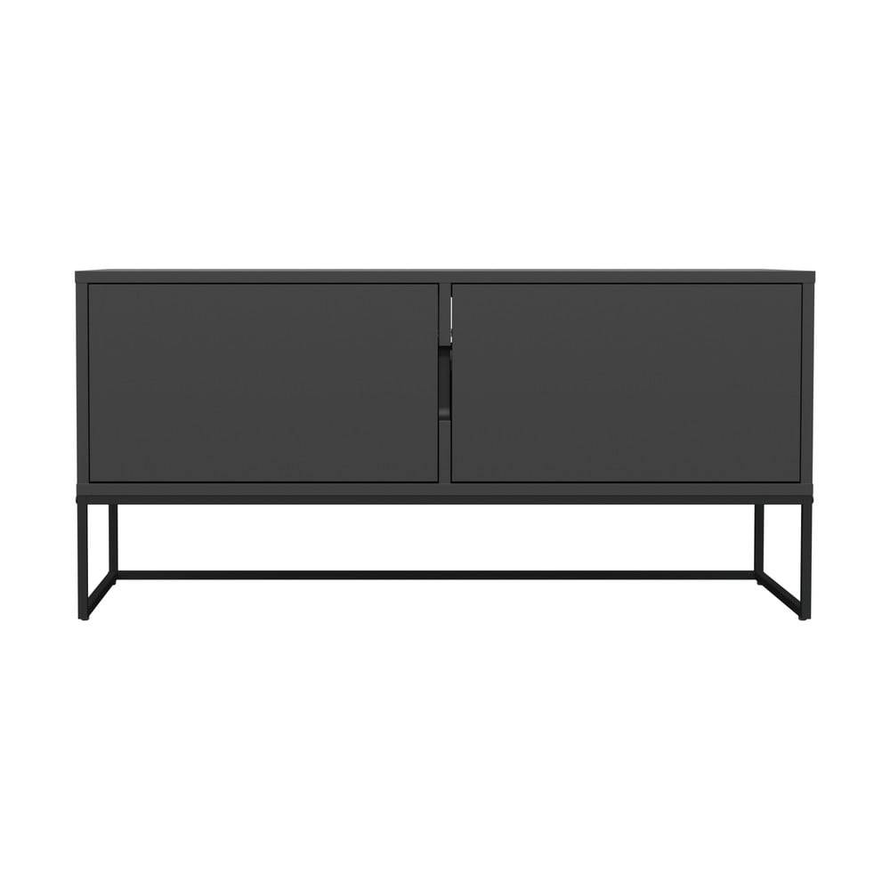 Tenzo Čierny dvojdverový TV stolík s kovovými nohami v čiernej farbe Tenzo Lipp, šírka 118 cm