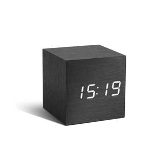 Gingko Čierny budík s bielym LED displejom Gingko Cube Click Clock
